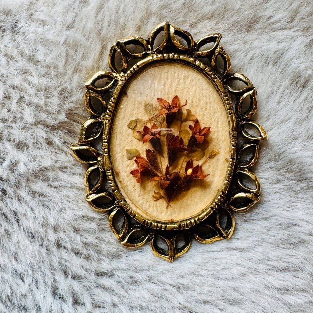 Vintage Pressed Flowers domed brooch - Picture 6 of 7